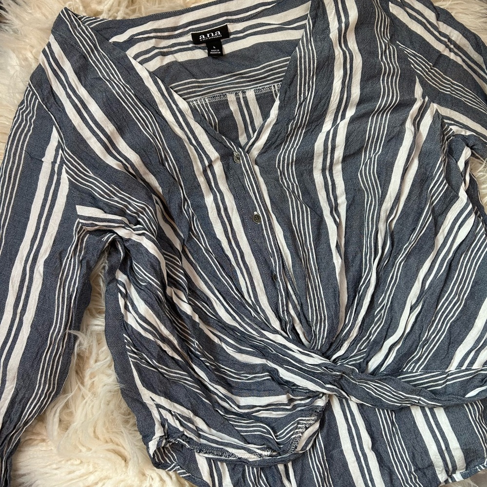 Blue Striped V-Neck